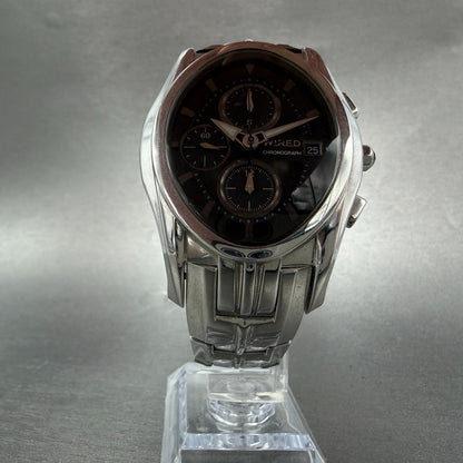 Seiko Wired Chronograph Watch Men 39mm Black Dial Steel Date 7T92-0JY0 New Batt5