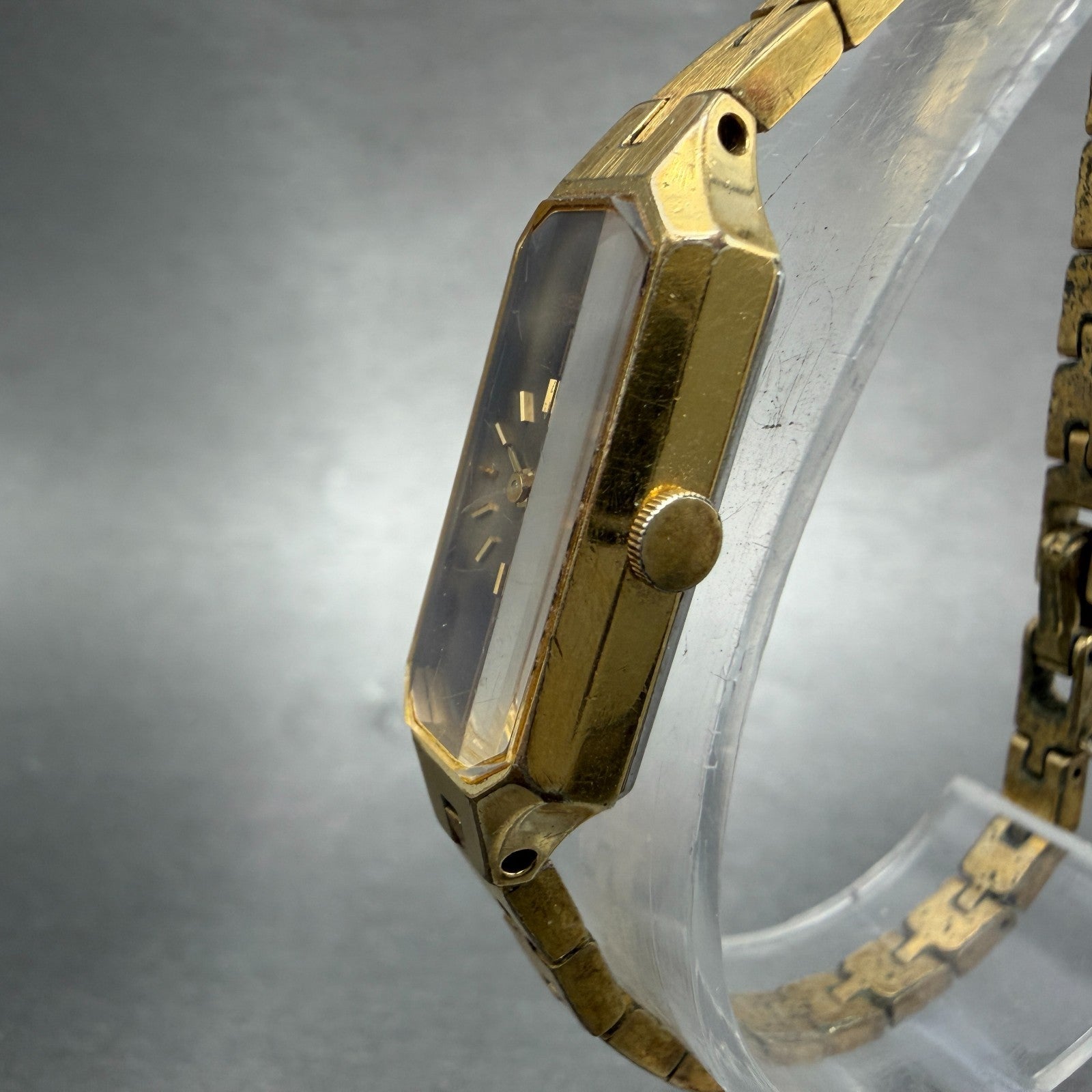 Seiko Watch Women 13mm Gray Dial Gold Tone Octagon 1320-5989 New Battery JGJ2