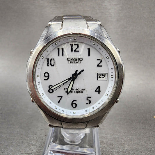 Casio Lineage Watch men 38mm White Dial Steel Date Round Solar LIW120 Runs0