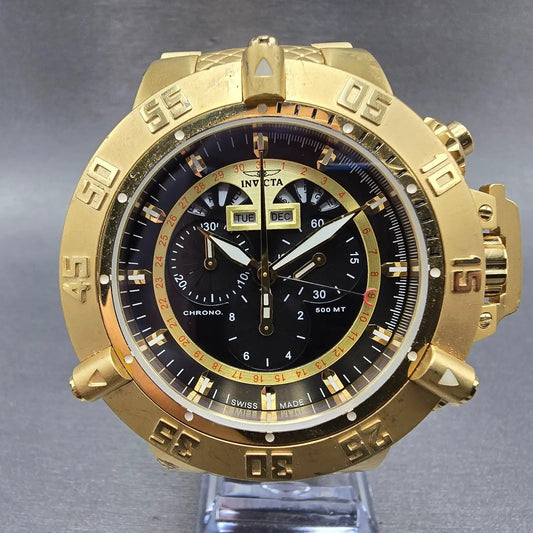 Invicta Sub Aqua Noma III Chronograph Watch Men 50mm Black Dial Gold Tone NewBat0