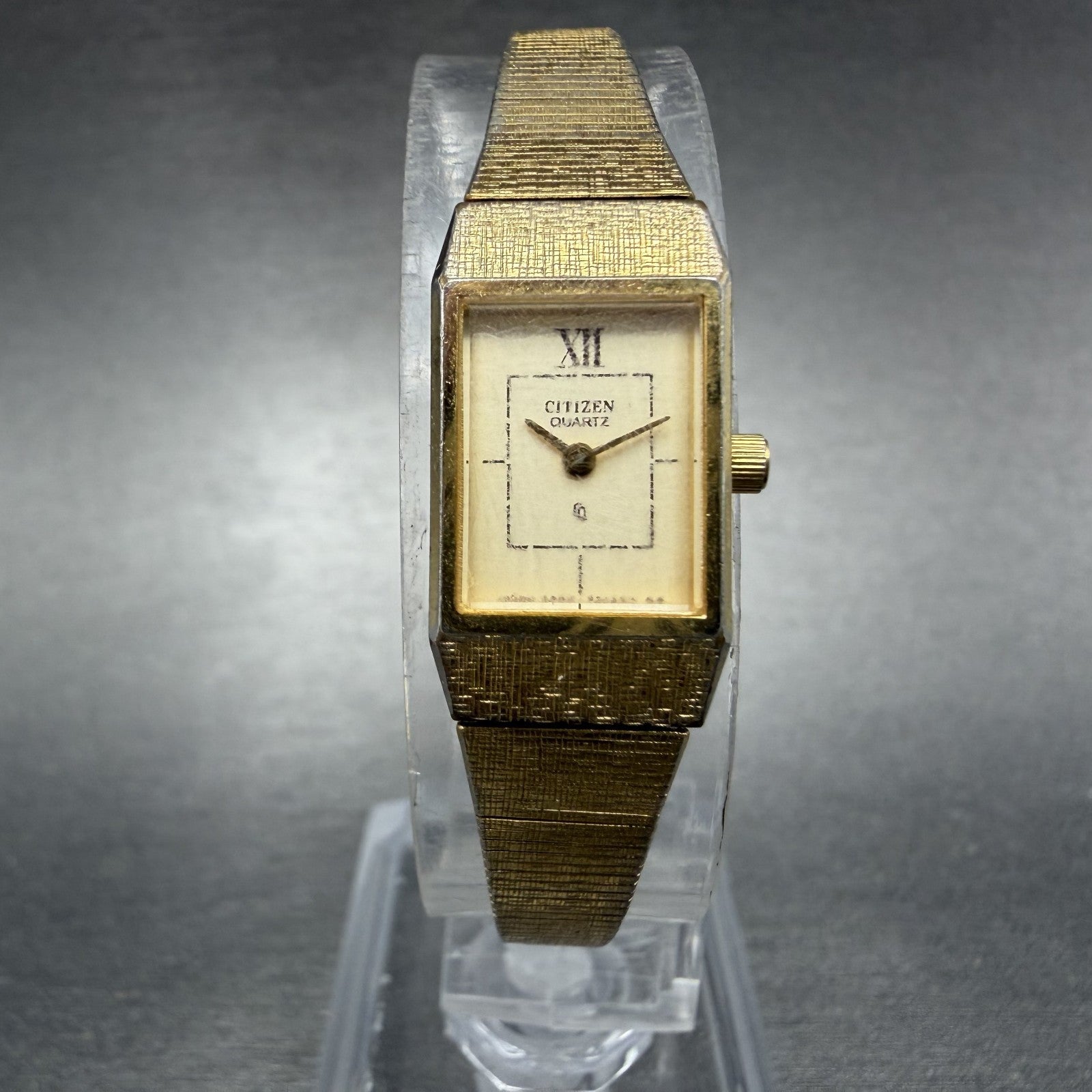 Citizen CQ Tank Watch Women 12mm Champagne Dial Gold Tone Rectangle New Battery0
