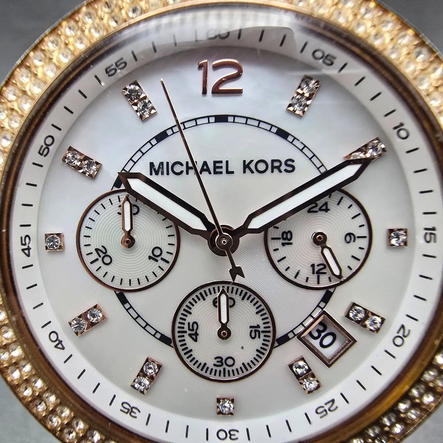 Michale Kors Parker Chronograph Watch Women 39mm MOP Dial Rose Gold Tone NewBat1