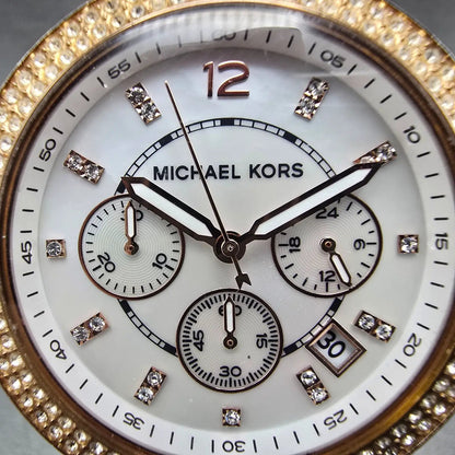 Michale Kors Parker Chronograph Watch Women 39mm MOP Dial Rose Gold Tone NewBat1
