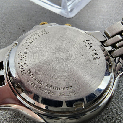 Seiko Kinetic Watch Men 37mm Silver Dial Two Tone Date 5m42-0A69 New Capacitor9