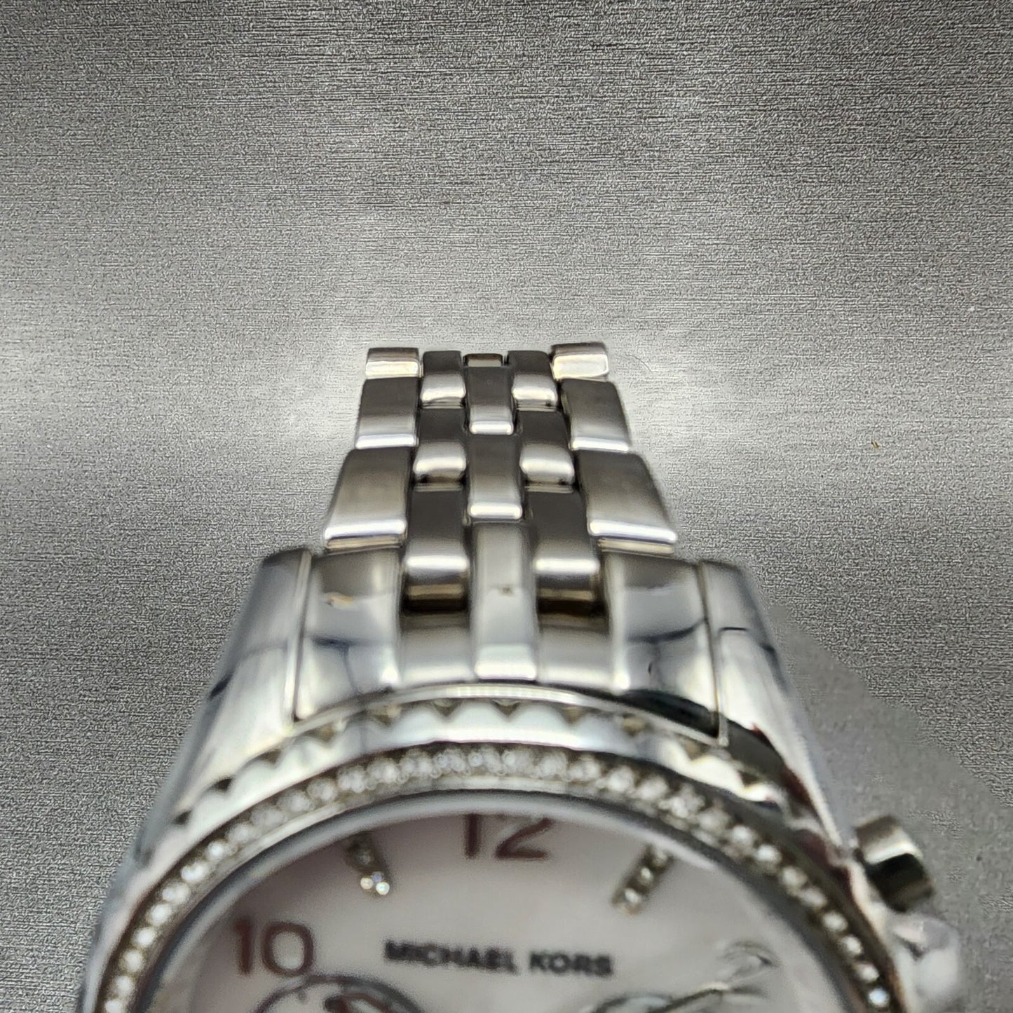 Michael Kors Glitz Chronograph Watch Women 42mm MOP Dial Steel Date Round MK53464