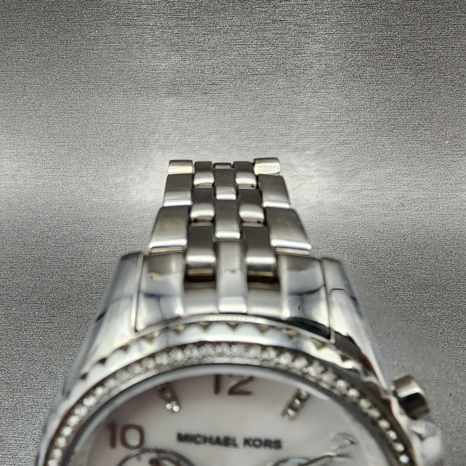 Michael Kors Glitz Chronograph Watch Women 42mm MOP Dial Steel Date Round MK53464
