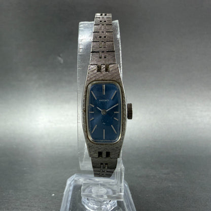 Seiko Watch Women 14mm Blue Dial Silver Tone Rectangle 1520-3629 Manual Runs JH75