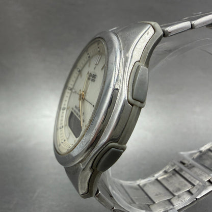 Casio Wave Ceptor Solar Watch Men 41mm White Dial Analog Digital Steel Runs LKH2