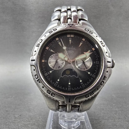 Fossil Blue Dive Watch Men 40mm Gray Dial Steel Daydate Sun Moon BQ-9135 New Bat5