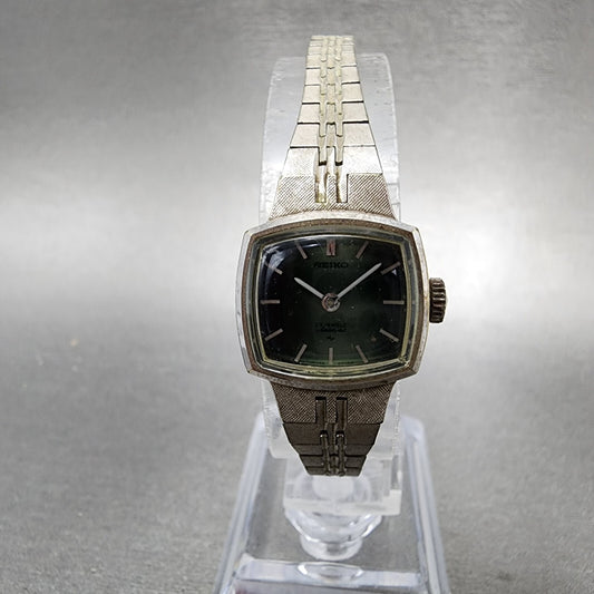 Seiko Special Watch Women 18mm Green Dial Silver Tone Rectangle Manaul Wind PART