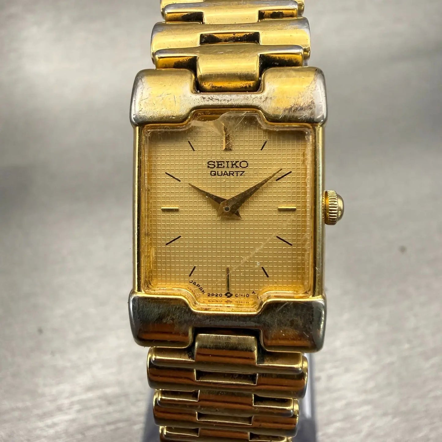 Seiko Watch Women 17mm Gold Dial Gold Tone Rectangle 2P20-5E60 New Battery VTG0