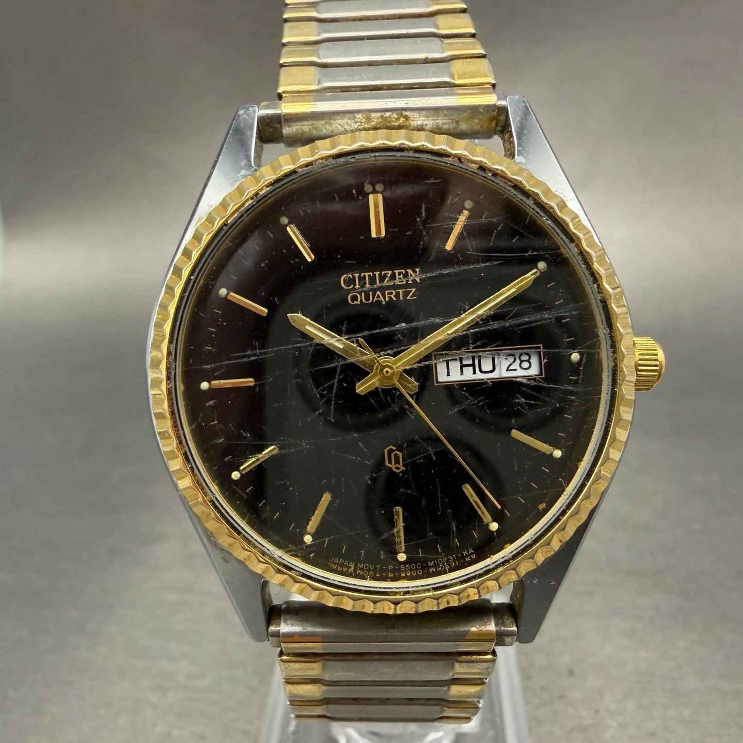 Citizen CQ President Watch Men 35mm Black Dial Two Tone Daydate Round New Batt0