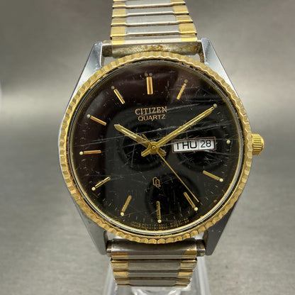 Citizen CQ President Watch Men 35mm Black Dial Two Tone Daydate Round New Batt0