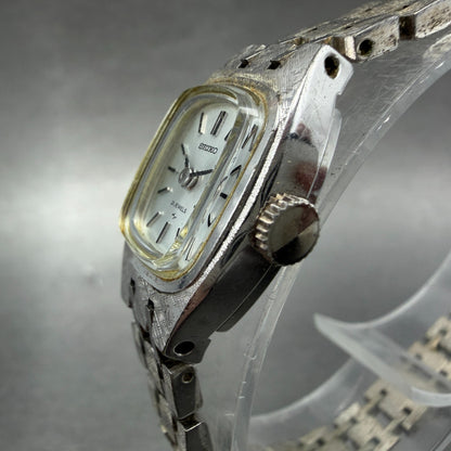 Seiko Tank Watch Women 15mm Silver Dial Silver Tone Manual 11-3350 Runs Vintage2