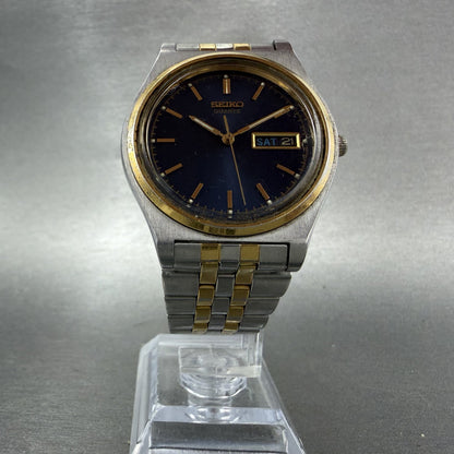 Seiko Watch Men 37mm Blue Dial Two Tone Daydate Round V7438a20 New Battery5