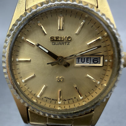 Seiko SQ Watch Women 24mm Gold Dial Gold Tone Daydate Round 3E23-0A60 NewBatt HG1