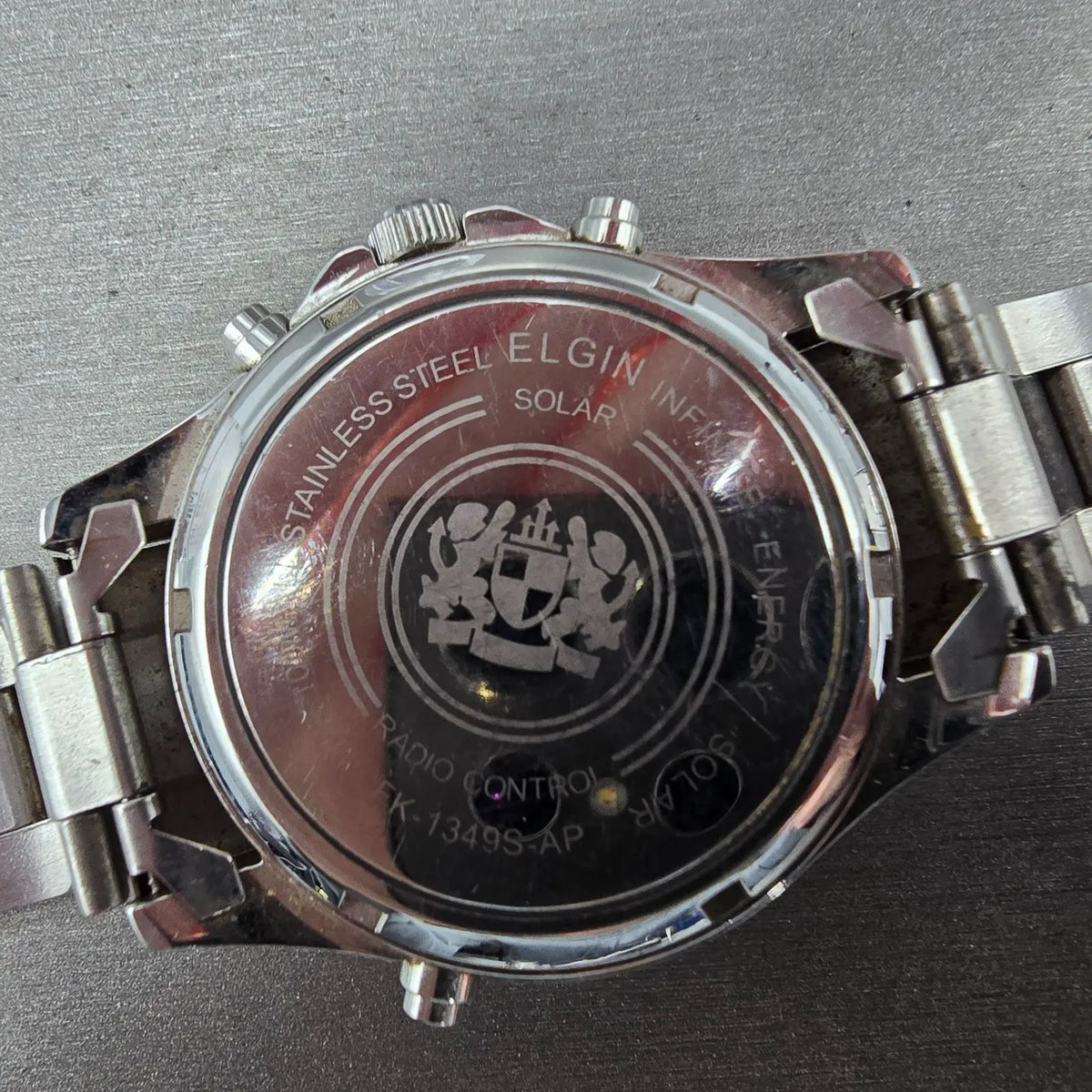 Elgin Dive Watch Men 42mm Black Dial Steel Atomic Solar Analog Digital Runs READ14