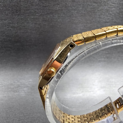 Seiko Watch Women 16mm Gold Dial Gold Tone Oval 2C20-5749 New Battery Vintage JP2