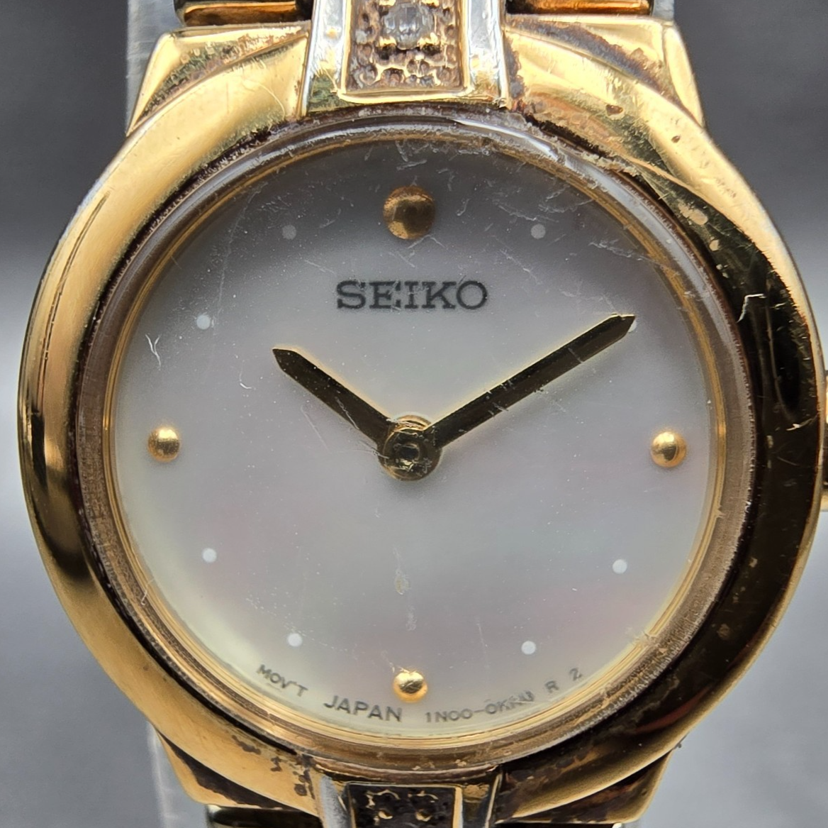 Seiko Watch Women 20mm MOP Dial Gold Diamonds Round 1N00-0GN0 New Battery1