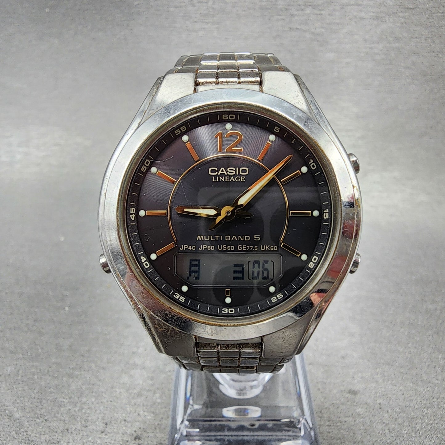 Casio Lineage Watch Men 38mm Gray Dial Steel Analog Digital Solar LCWM200 Works1