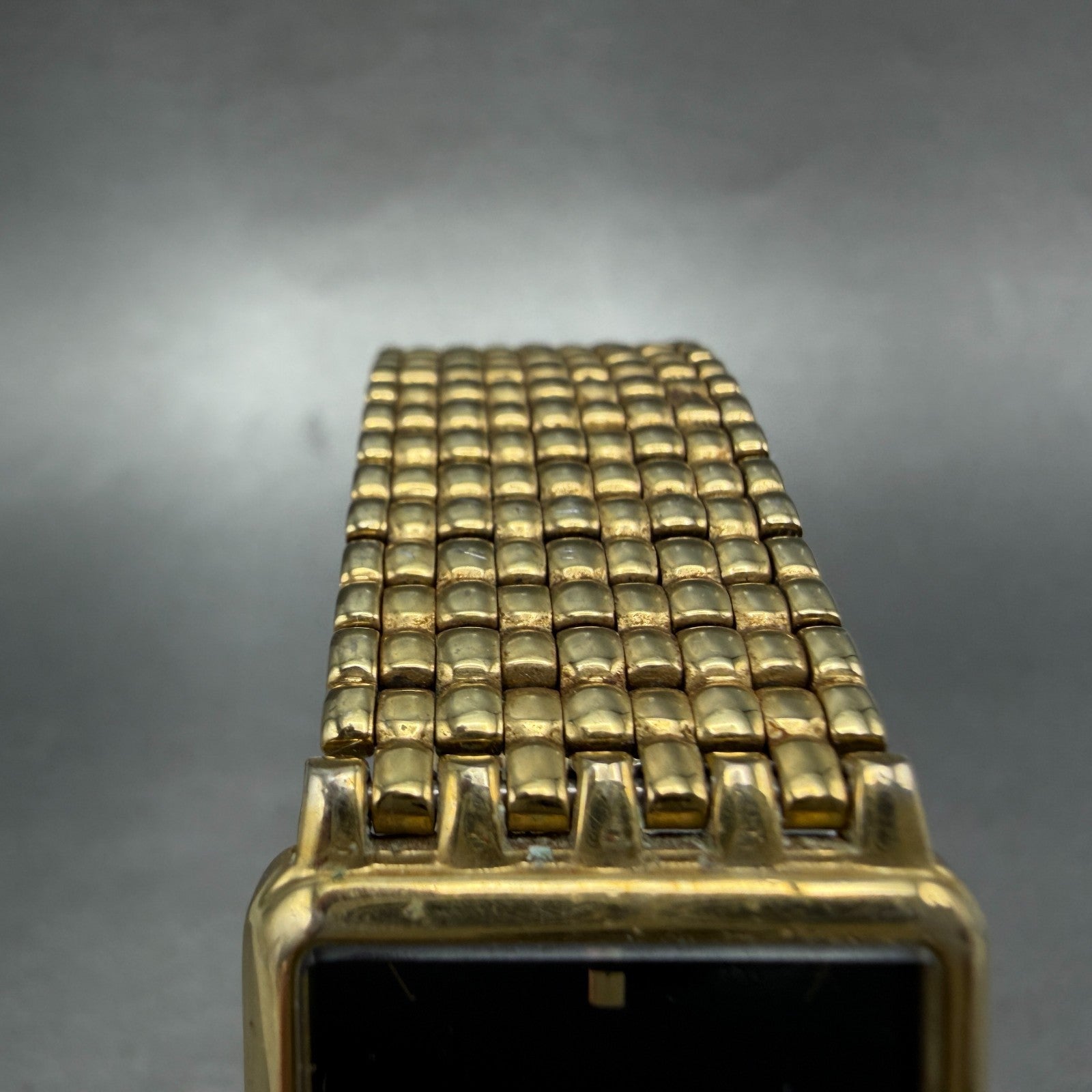 Citizen CQ Tank Watch Men 22mm Black Dial Gold Tone 2200-S12843 New Battery VTG4