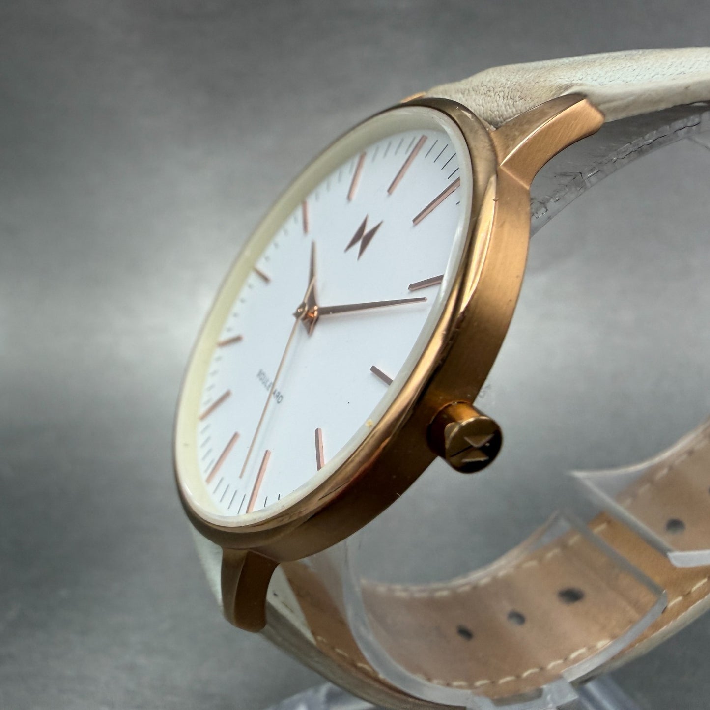MVMT Boulevard Watch Women 38mm White Dial Rose Gold Tone Leather New Battery A2