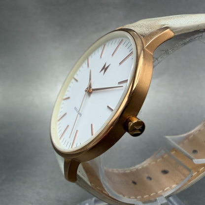 MVMT Boulevard Watch Women 38mm White Dial Rose Gold Tone Leather New Battery A2