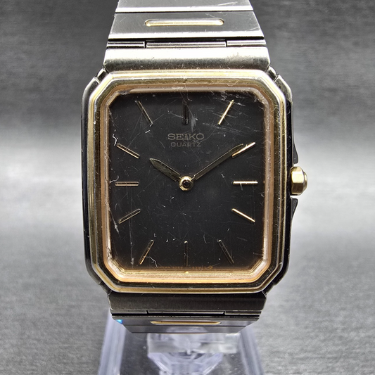 Seiko Watch Men 27mm Gray Dial Two Tone Rectangle 9020-5169 New Battery Neo VTG0