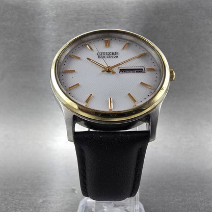 Citizen Eco-Drive Watch Men 36mm White Dial Two Tone Daydate E101-S058031 Works5