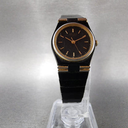 Seiko Watch Women 20mm Black Dial Black Tone Round 73210249 New Battery5
