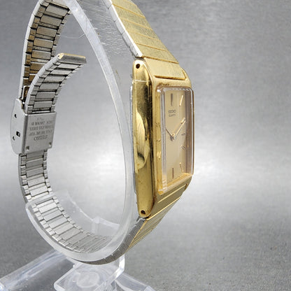 Seiko Tank Watch Women 17mm Champagne Dial Gold Tone Rectangle 2C205830 New Bat3