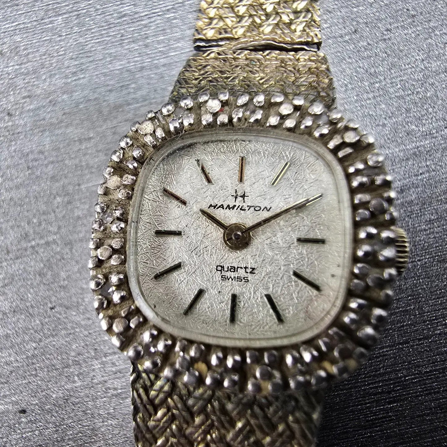 Hamilton Watch Women 18mm White Dial Gold Tone Rectangle Diamonds 8862 PARTS2