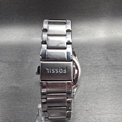 Fossil Watch Women 40mm Silver Dial Silver Tone Daydate Gemmed BQ1066 New Batt7