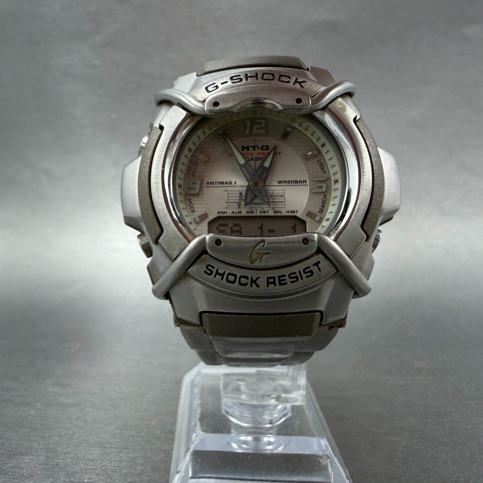 Casio G-Shock MTG-510 Watch Men 45mm White Dial Silver Ana Digi Round New Batt5