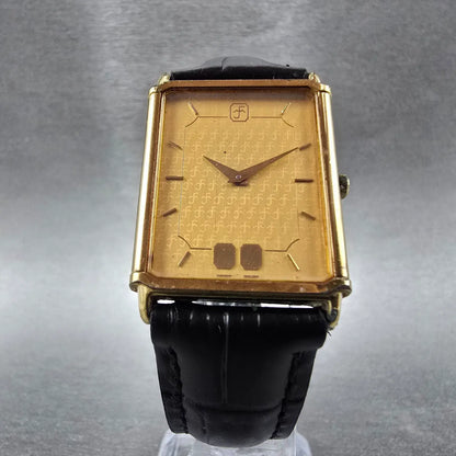 Seiko Tank Watch Men 25mm Gold Dial Gold Tone Rectangle 7430-5630 New Battery5