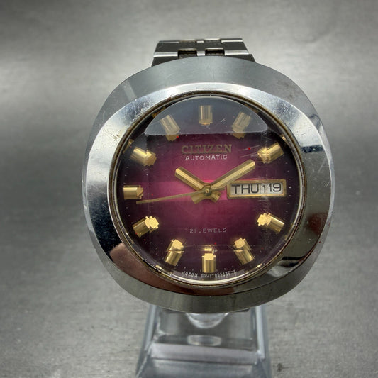 Citizen Automatic Watch Men 37mm Red Dial Steel Case Daydate 4-651961 Runs0