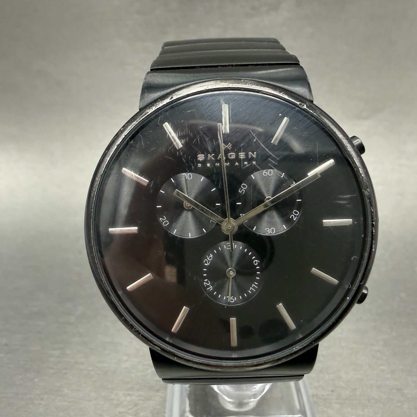 Skagen Chronograph Watch Men 40mm Black Dial Black Tone Round SKW6110 New batt0