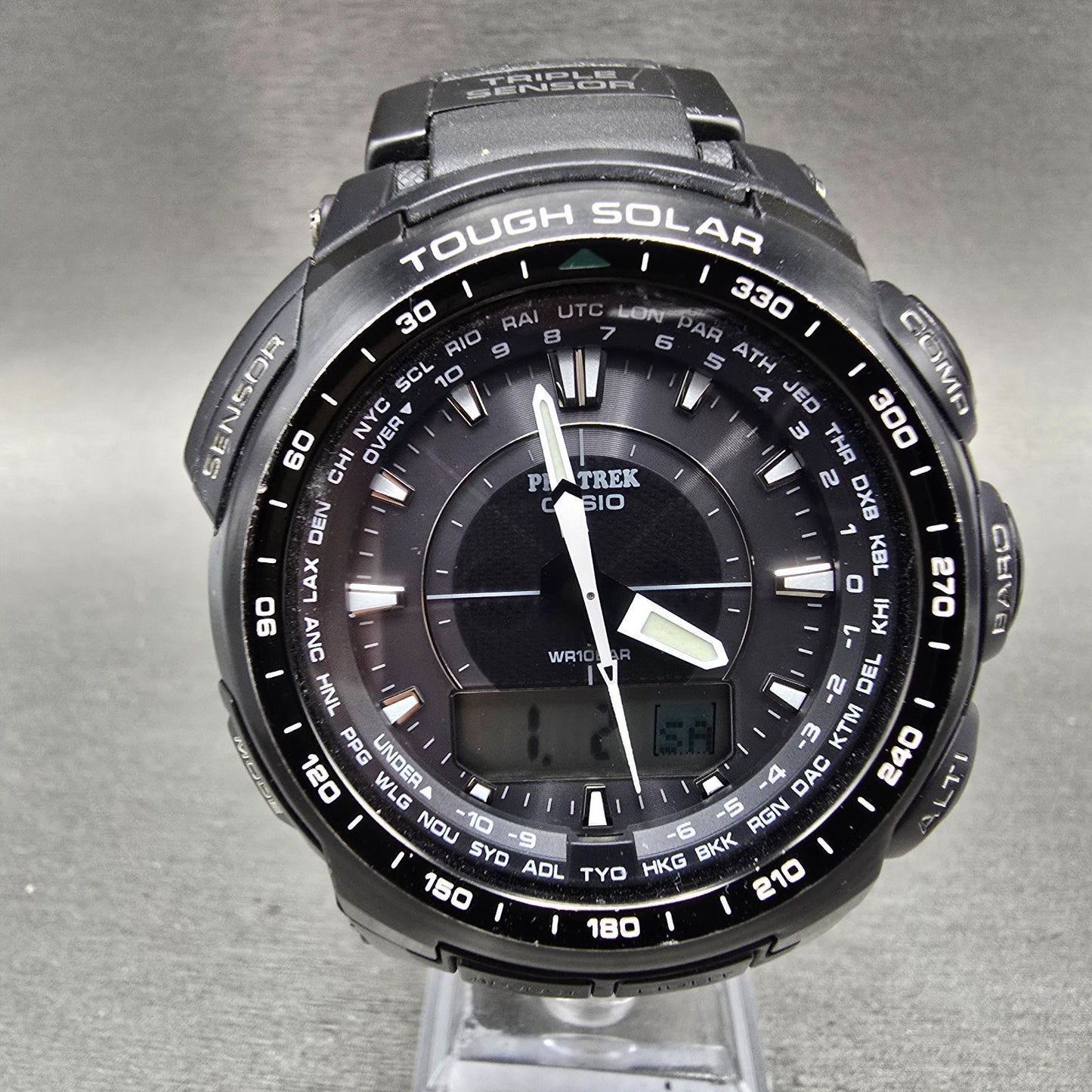 Casio Pro Trek PRG-510 Watch Men 49mm Black Solar Triple Sensor Alarm Round Runs0