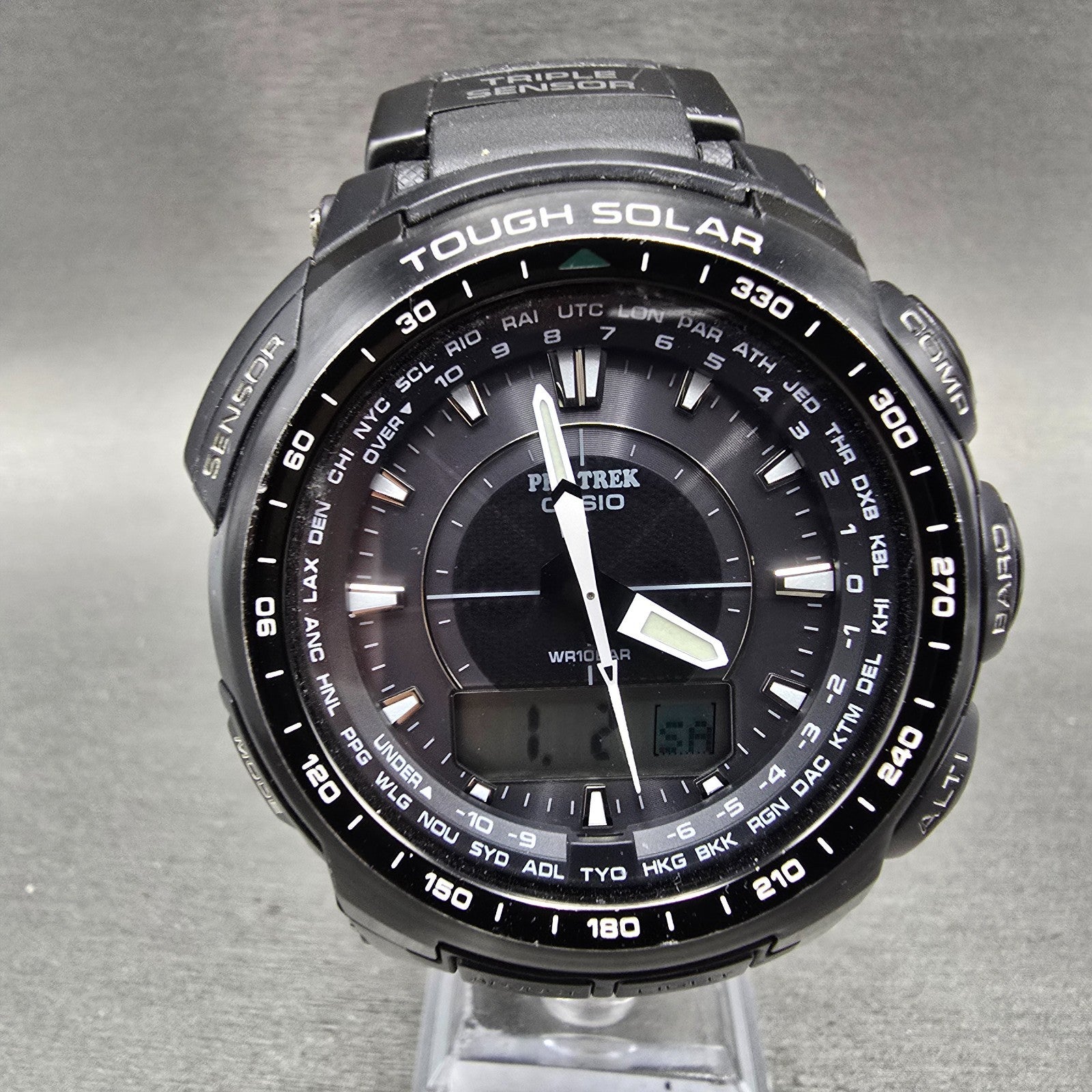 Casio Pro Trek PRG-510 Watch Men 49mm Black Solar Triple Sensor Alarm Round Runs0