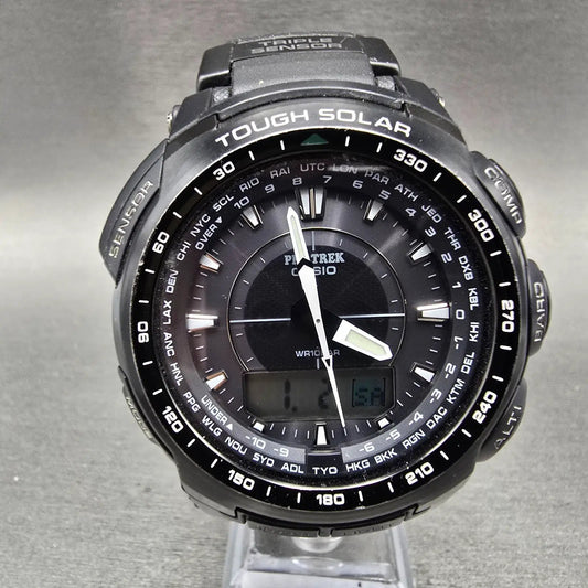 Casio Pro Trek PRG-510 Watch Men 49mm Black Solar Triple Sensor Alarm Round Runs0