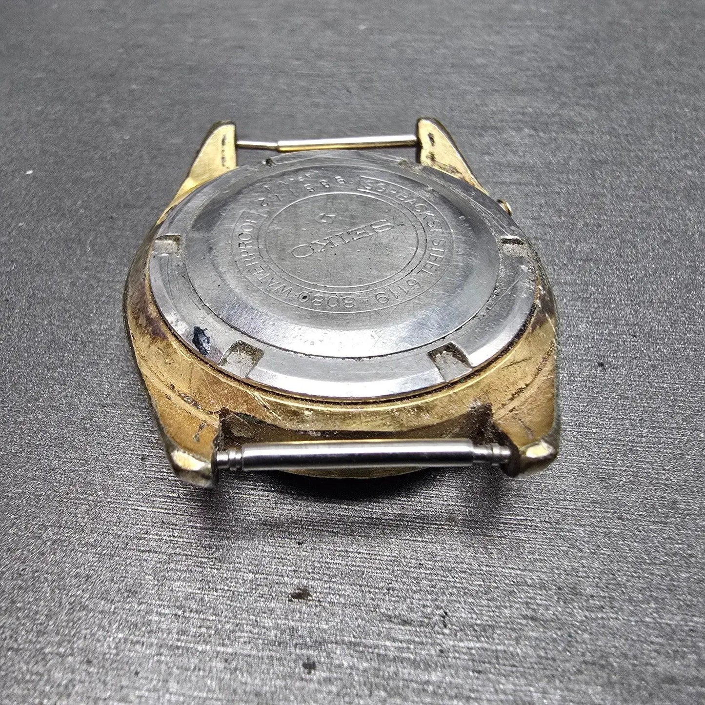 Seiko 5 Automatic Watch Men 37mm Black Gold Tone Daydate 6119-8080 Round PARTS11
