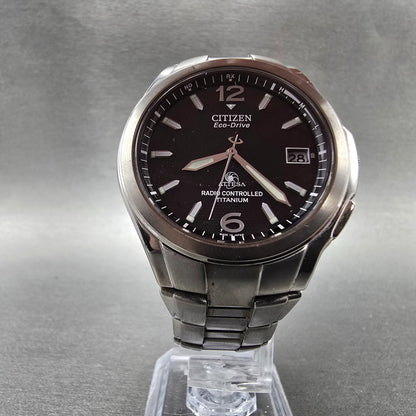 Citizen Eco-Drive Attesa Watch Men 38mm Black Dial Titanium Atomic Date PARTS!!!6