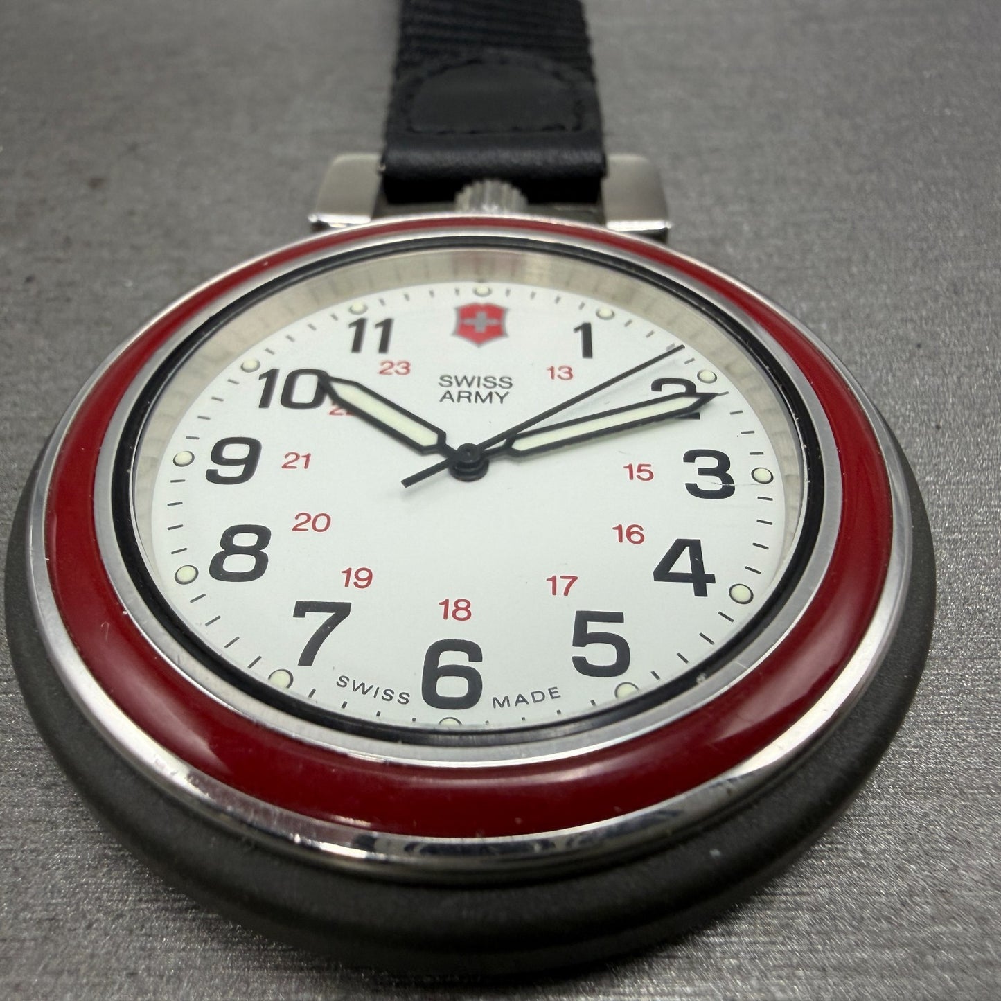 Victorinox Swiss Army Pocket Watch Men 48mm White Dial Black Round New Battery6