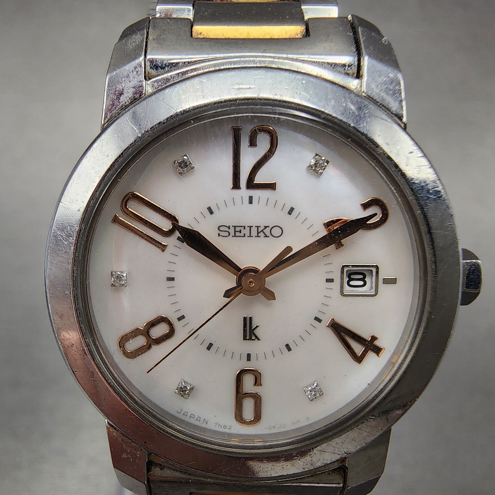 Seiko Lukia Watch Women 26mm MOP Dial Two Tone Date 7n820ee0 New Battery1