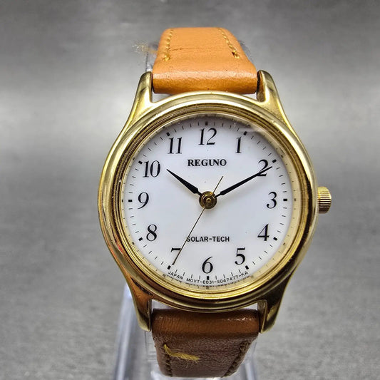 Citizen Reguno Solar Watch Women 24mm White Dial Gold Tone E031-S028256 Runs B0