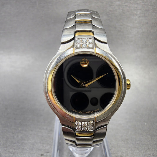 Movado Museum Watch Women 26mm Black Dial Two Tone Round 81 G4 1852 New Battery0