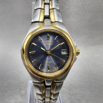 Citizen EcoDrive Watch Women 24mm Blue Dial Two Tone Date E011K15711 Runs0