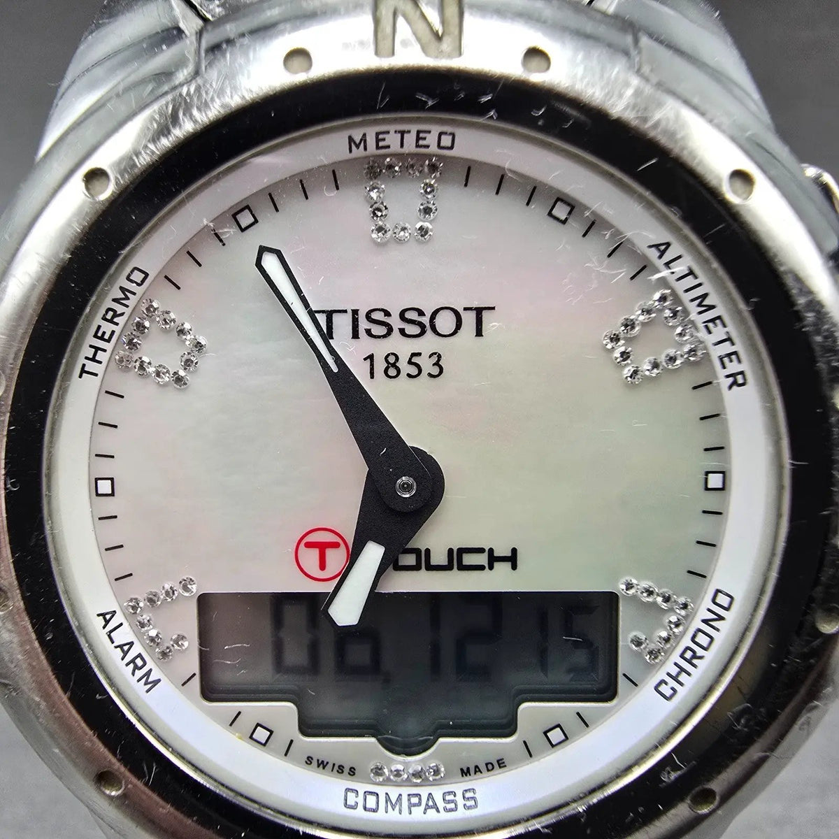 Tissot T-Touch Watch 43mm Women MOP Dial Titanium Alarm Chronograph READ! NewBat1