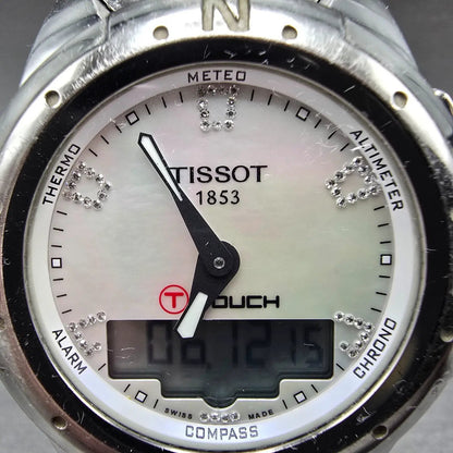 Tissot T-Touch Watch 43mm Women MOP Dial Titanium Alarm Chronograph READ! NewBat1