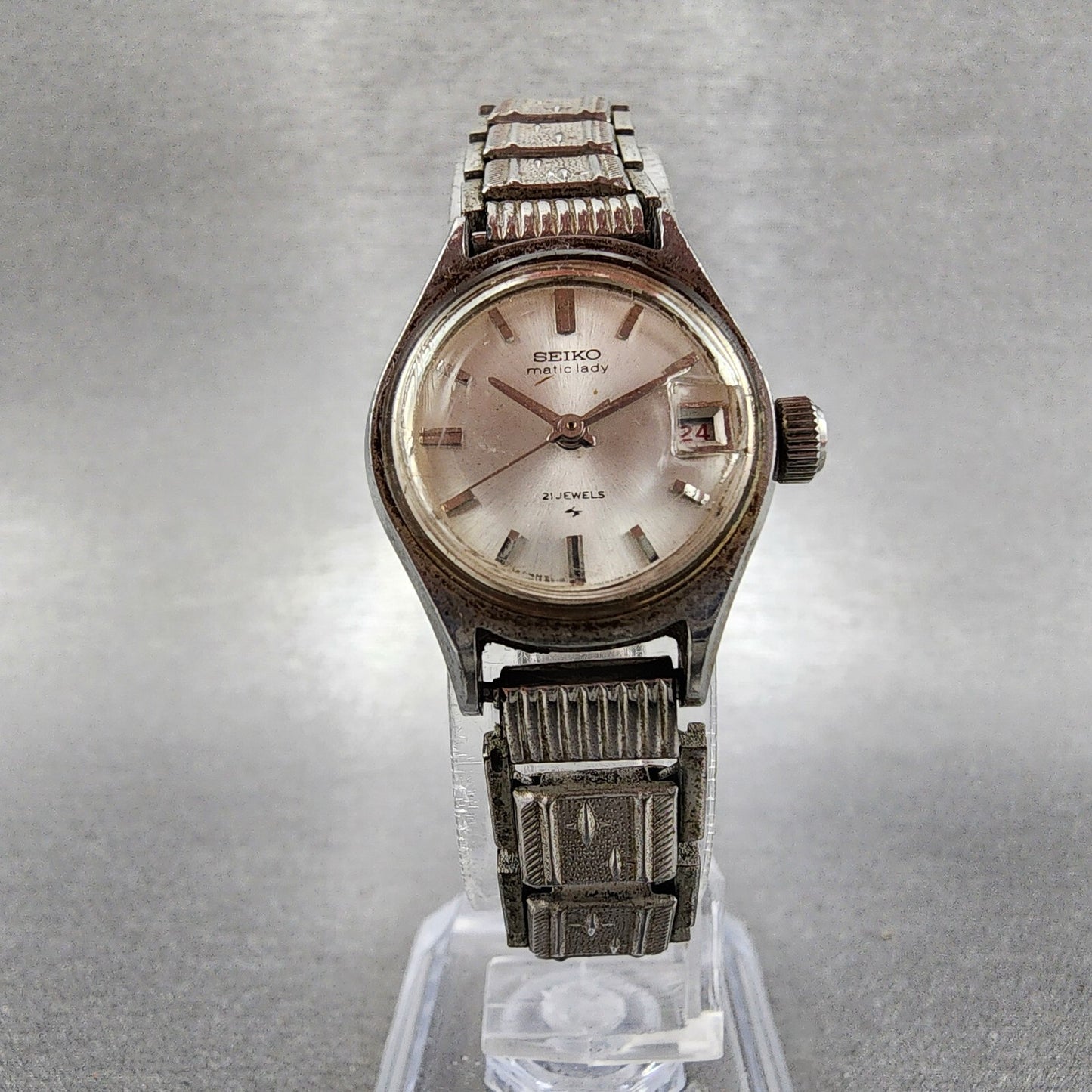 Seiko Matic Lady Watch Women 20mm Silver Dial Silver Tone Date 25170261 Runs5